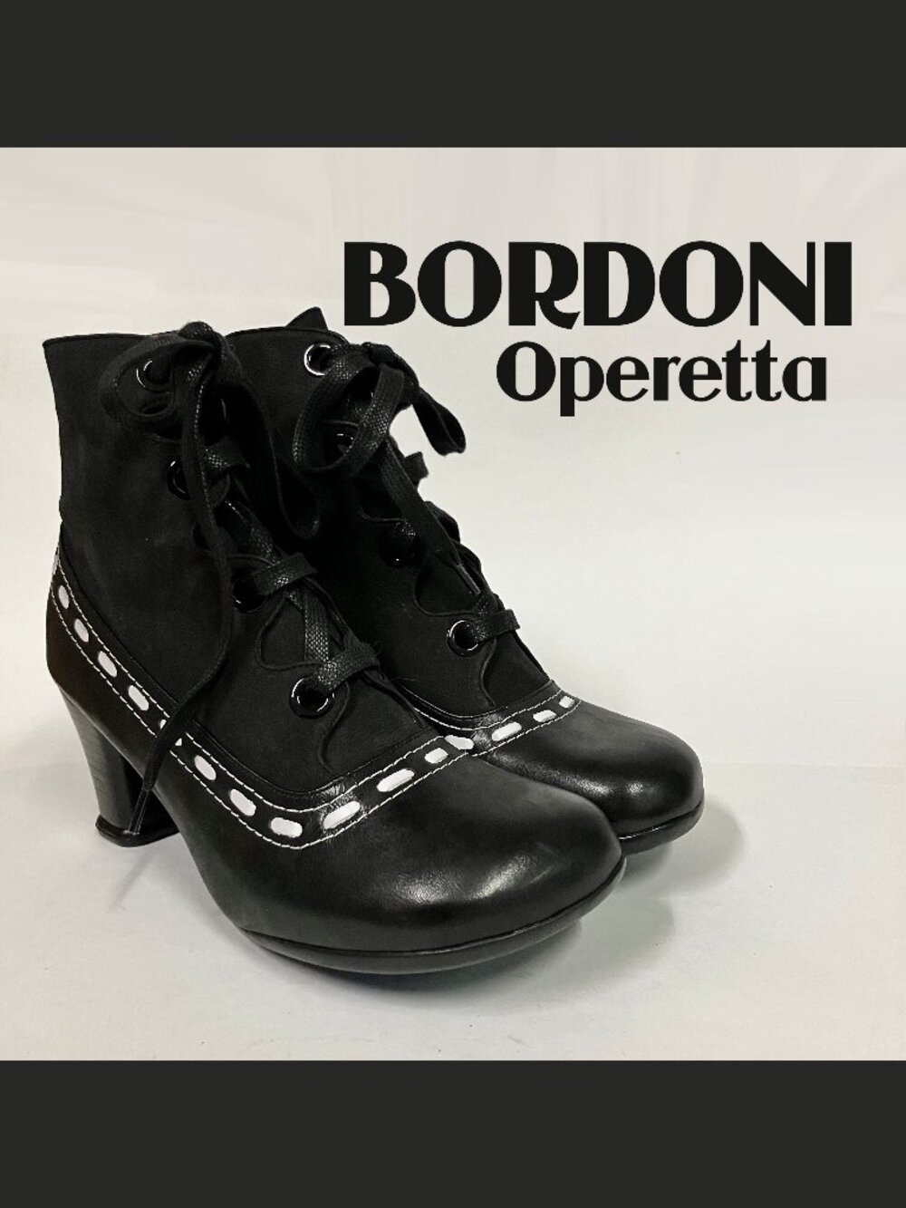 *BRAND NEW!* Fluevog 2013 Operetta BORDONI Booties, Black & White, Size 9. CUTE!